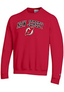 Champion New Jersey Devils Mens Red Arched Mascot Long Sleeve Crew Sweatshirt