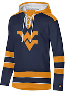 Champion West Virginia Mountaineers Mens Navy Blue Superfan Hockey Long Sleeve Hoodie