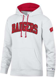 Mens Wisconsin Badgers White Champion Stadium Sleeve Hit Hooded Sweatshirt