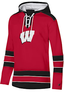 Champion Wisconsin Badgers Mens Red Superfan Hockey Long Sleeve Hoodie