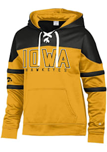Mens Iowa Hawkeyes Gold Champion Stadium Hockey Laceup Long Sleeve Hoodie