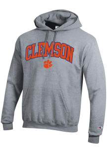 Champion Clemson Tigers Mens Grey Twill Arch Mascot Long Sleeve Hoodie