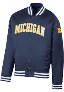 Mens Michigan Wolverines Blue Champion Superfan Satin Bomber Medium Weight Jacket