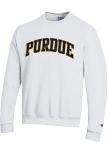 Mens Purdue Boilermakers White Champion Powerblend Twill Crew Sweatshirt