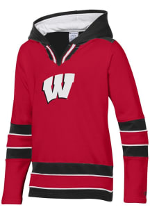 Youth Wisconsin Badgers Red Champion Superfan Hockey Long Sleeve Hooded Sweatshirt