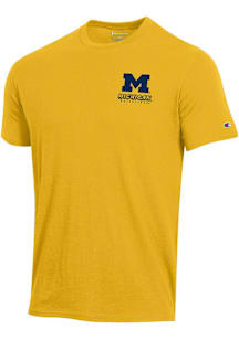 Champion Michigan Wolverines Yellow Stadium Front Back Puff Ink Short Sleeve T Shirt