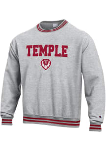Champion Temple Owls Mens Grey Arch Seal Long Sleeve Crew Sweatshirt