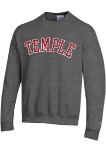 Champion Temple Owls Mens Charcoal Arch Name Long Sleeve Crew Sweatshirt