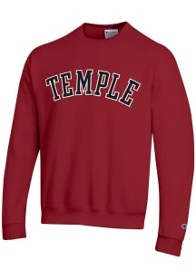 Champion Temple Owls Mens Cardinal Arch Name Long Sleeve Crew Sweatshirt
