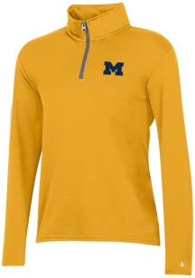 Womens Michigan Wolverines Gold Champion Mesh Qtr Zip Pullover