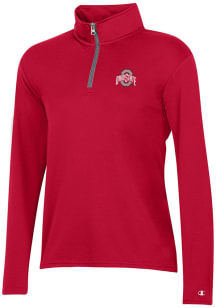 Womens Ohio State Buckeyes Red Champion Mesh Qtr Zip Pullover