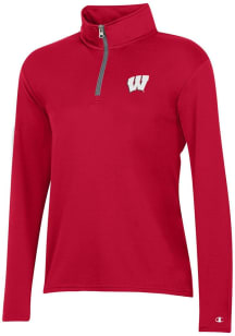 Womens Wisconsin Badgers Red Champion Mesh Qtr Zip Pullover