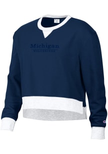 Womens Michigan Wolverines Blue Champion High Low Crew Sweatshirt