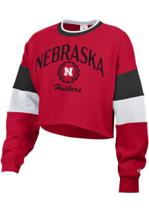 Womens Nebraska Cornhuskers Red Champion Fresh Fly Crew Sweatshirt