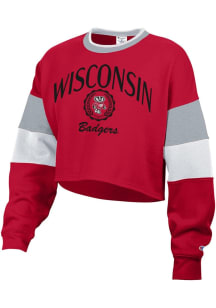 Womens Wisconsin Badgers Red Champion Fresh Fly Crew Sweatshirt