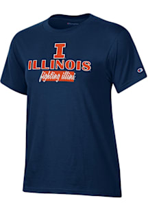 Champion Illinois Fighting Illini Womens Navy Blue Glitter Stadium Short Sleeve T-Shirt
