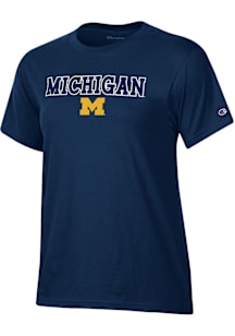 Champion Michigan Wolverines Womens Blue Applique Stadium Short Sleeve T-Shirt