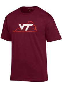 Champion Virginia Tech Hokies Maroon State Outline Short Sleeve T Shirt
