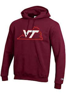 Champion Virginia Tech Hokies Mens Maroon State Outline Long Sleeve Hoodie