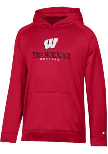Youth Wisconsin Badgers Red Champion Raglan Long Sleeve Hood