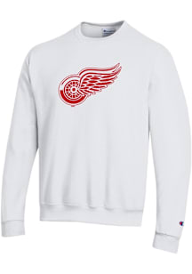 Champion Detroit Red Wings Mens White Primary Logo Long Sleeve Crew Sweatshirt