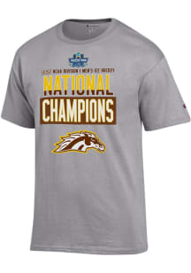 Western Michigan Broncos Grey Champion 2025 National Mens Hockey Champions Locker Room Short Sleev..