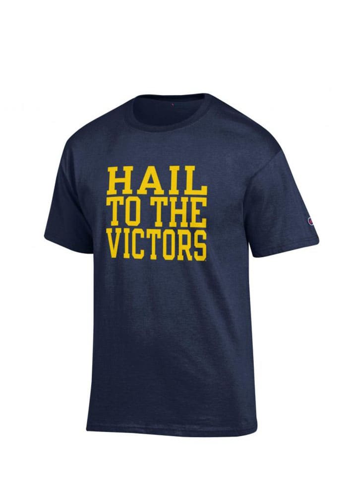Champion Michigan Wolverines Navy Blue Slogan Short Sleeve T Shirt