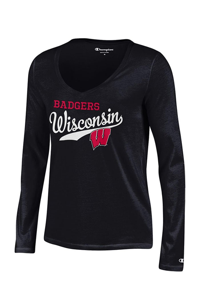 Wisconsin Badgers Juniors Black Campus Script Long Sleeve T-Shirt