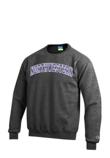 Mens Northwestern Wildcats Grey Champion Twill Crew Sweatshirt