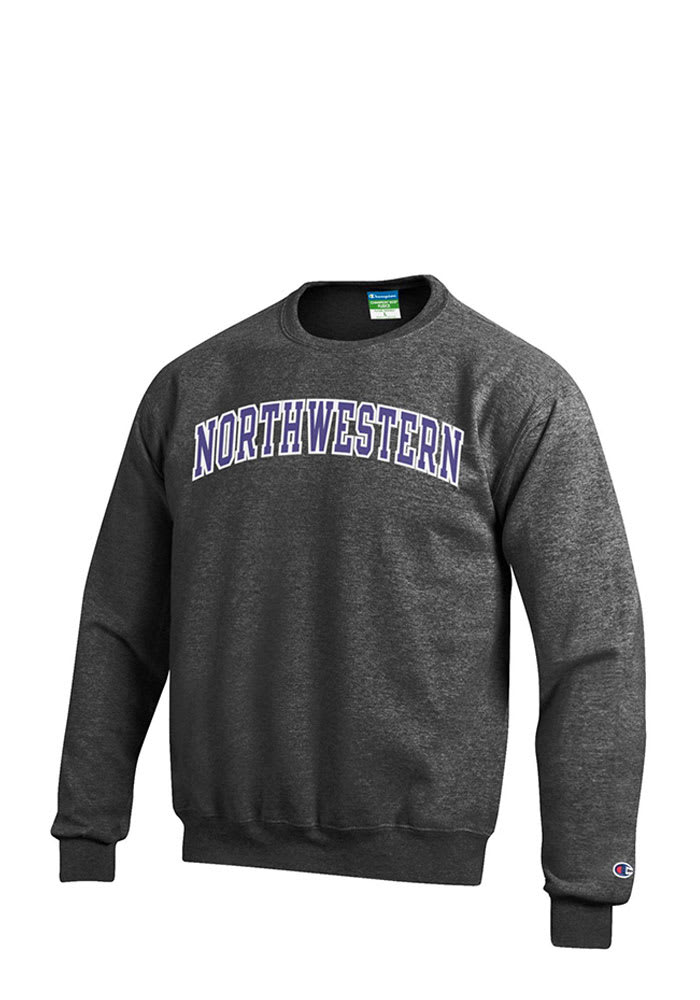 Champion Northwestern Wildcats Mens Grey Twill Long Sleeve Crew Sweatshirt
