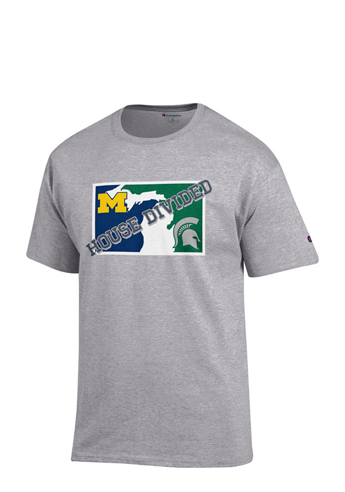 Michigan State and Michigan Grey House Divided Short Sleeve T Shirt