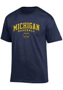 Champion Michigan Wolverines Navy Blue Baseball Short Sleeve T Shirt