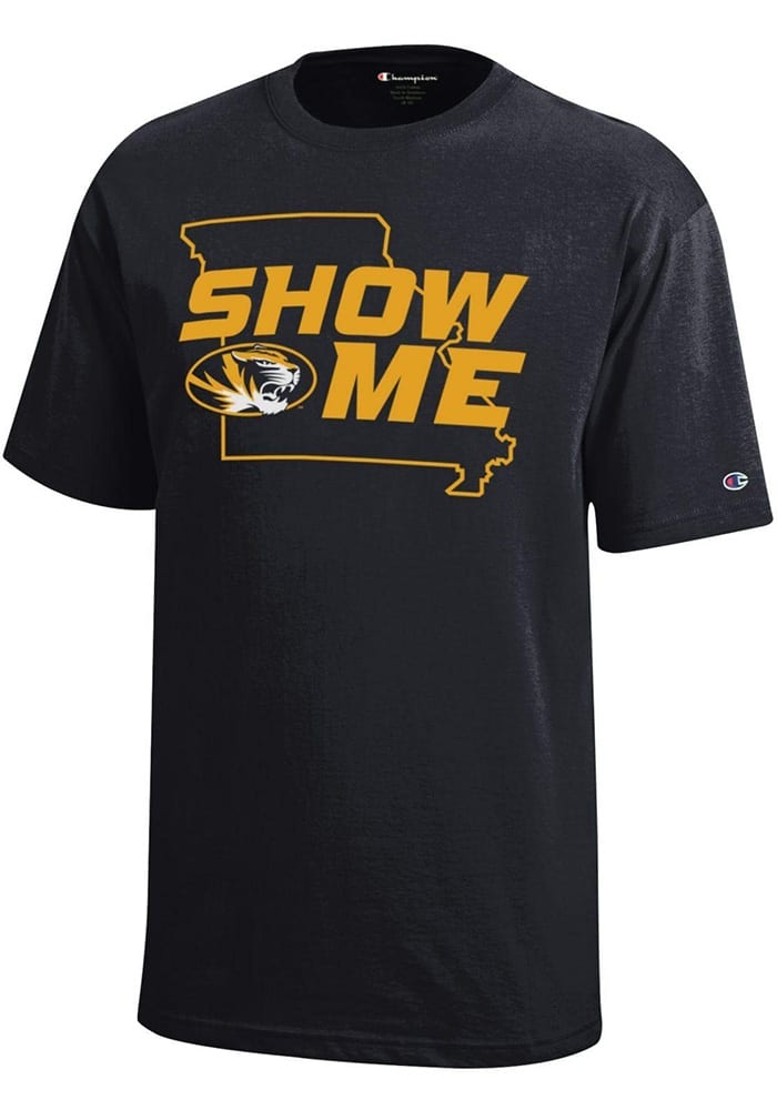 Missouri Tigers Youth Black Show Me State Outline Short Sleeve T-Shirt