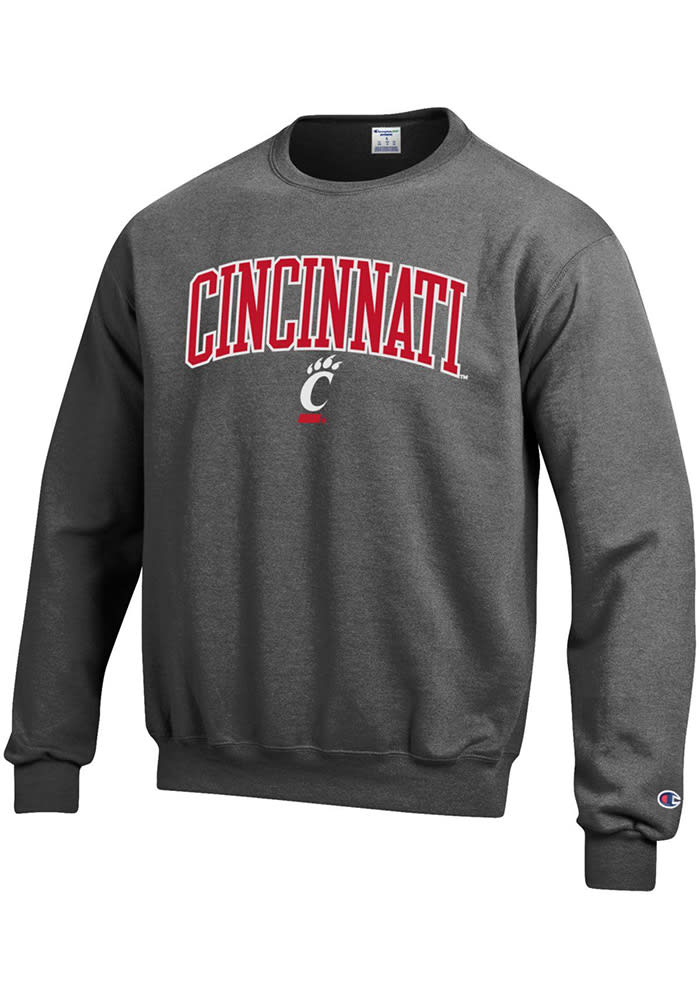 Champion Cincinnati Bearcats Mens Charcoal Arch Mascot Long Sleeve Crew Sweatshirt