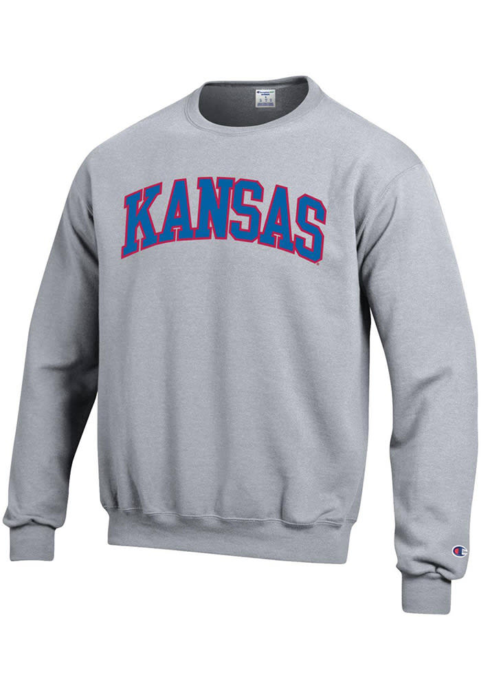Champion Kansas Jayhawks Mens Grey Arch Long Sleeve Crew Sweatshirt