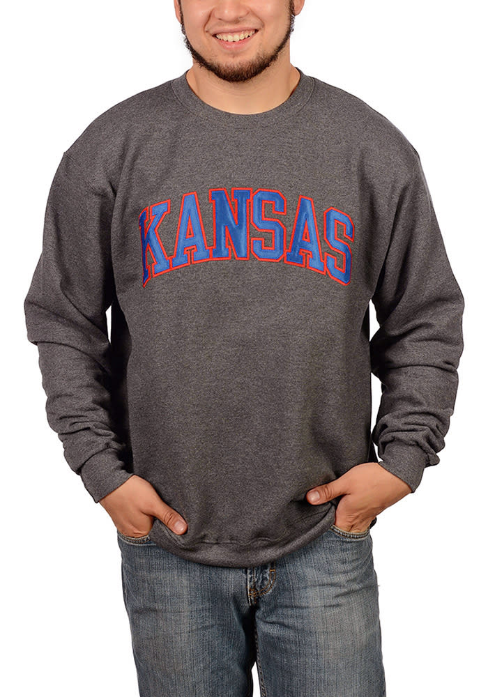Champion Kansas Jayhawks Mens Charcoal Arch Long Sleeve Crew Sweatshirt
