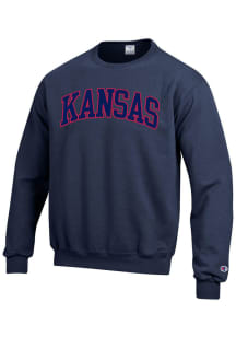Champion Kansas Jayhawks Mens Navy Blue Arch Long Sleeve Crew Sweatshirt
