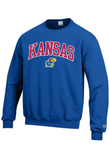 Champion Kansas Jayhawks Mens Blue Arch Mascot Long Sleeve Crew Sweatshirt