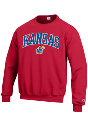 Champion Kansas Jayhawks Mens Red Arch Mascot Long Sleeve Crew Sweatshirt