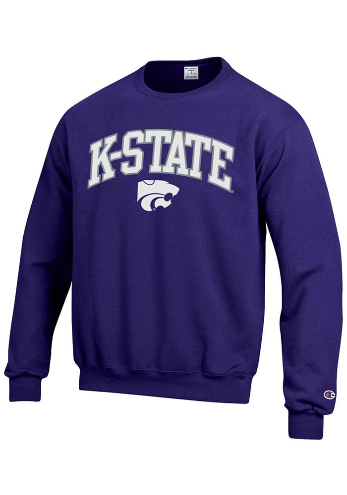 Champion K-State Wildcats Mens Purple Arch Mascot Long Sleeve Crew Sweatshirt