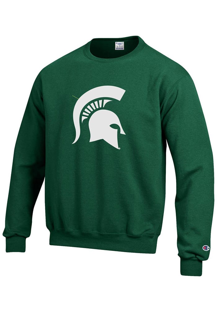 Champion Michigan State Spartans Mens Green Big Logo Long Sleeve Crew Sweatshirt