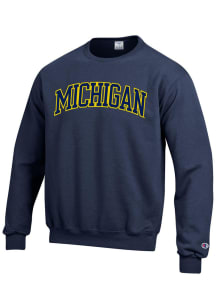 Champion Michigan Wolverines Mens Navy Blue Arch Long Sleeve Crew Sweatshirt