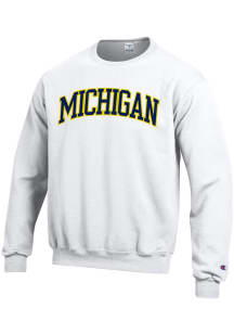 Mens Michigan Wolverines White Champion Arch Crew Sweatshirt