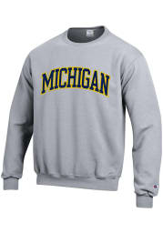 Champion Michigan Wolverines Mens Grey Arch Logo Long Sleeve Crew Sweatshirt