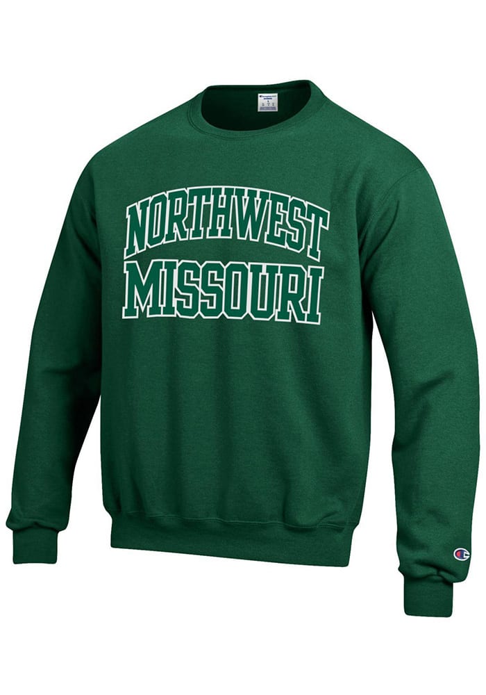 Champion Northwest Missouri State Bearcats Mens Green Arch Long Sleeve Crew Sweatshirt