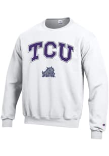 Champion TCU Horned Frogs Mens White Arch Mascot Long Sleeve Crew Sweatshirt