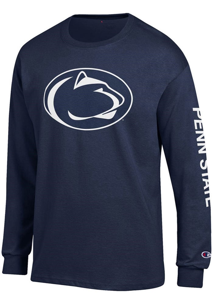 Champion Penn State Nittany Lions Navy Blue Primary Logo W/ Sleeve Hit Long Sleeve T Shirt