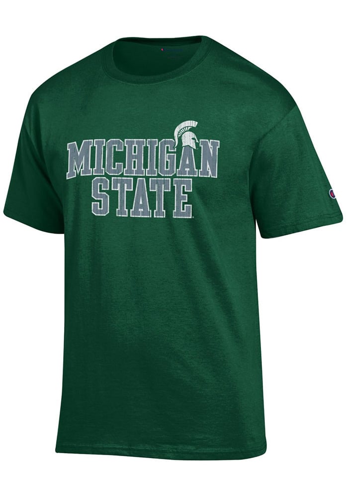Champion Michigan State Spartans Green Distressed Spartan Head Short Sleeve T Shirt