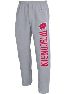 Champion Wisconsin Badgers Mens Grey Open Bottom Sweatpants
