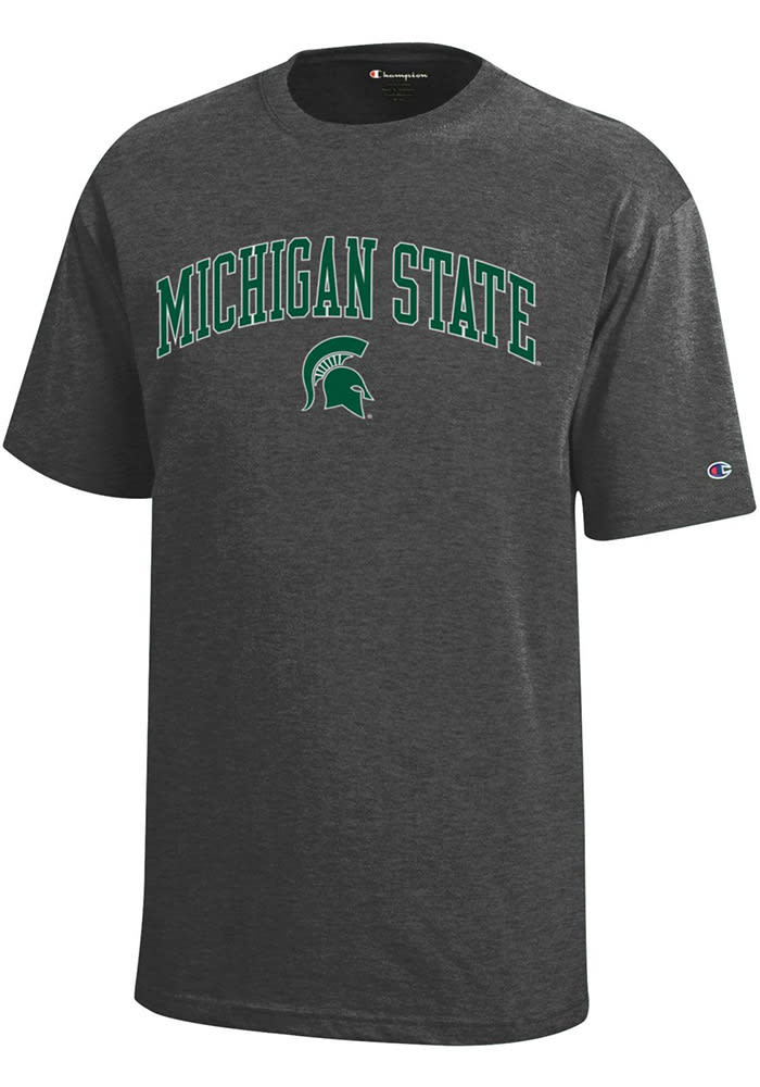 Champion Michigan State Spartans Mens Charcoal Arch Mascot Short Sleeve T Shirt